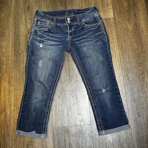 Y2K Series 31 Capri Jeans Womens 5 Selena Dark Blue Cotton Blend Low Rise